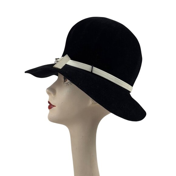 Mr. John Accessories - Vintage 60s Floppy Hat Black Wool Large Brim Bucket Boho Mr. John